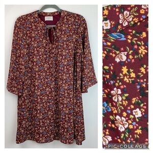 Everly: tie neck country floral flare sleeve dress